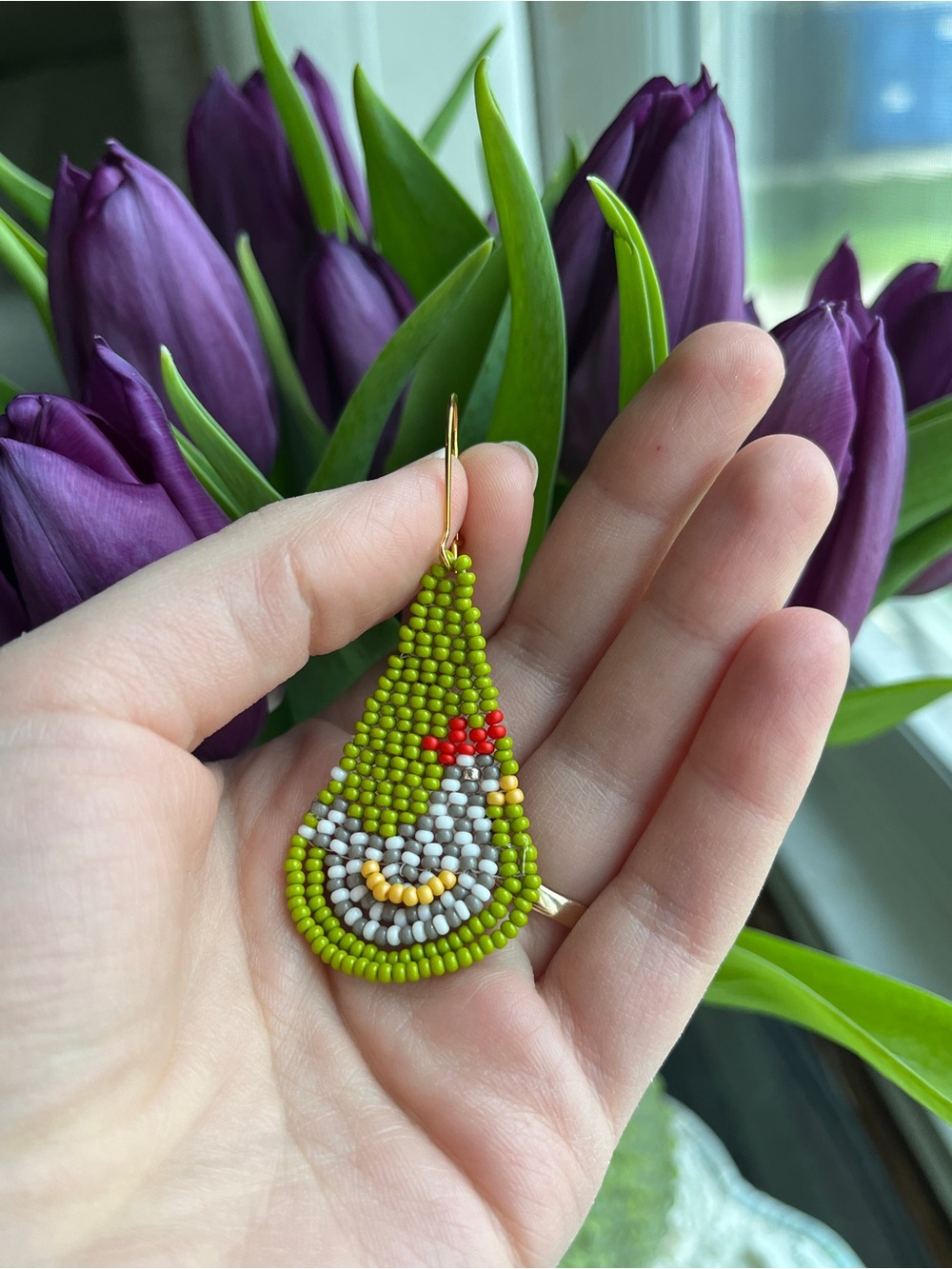 Chicken Beaded Teardrop Earrings - Green - Farm Festival - Picture 3 of 3